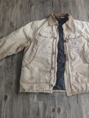 Vintage Carhartt Tan Canvas Work Jacket with Black Quilted Lining
